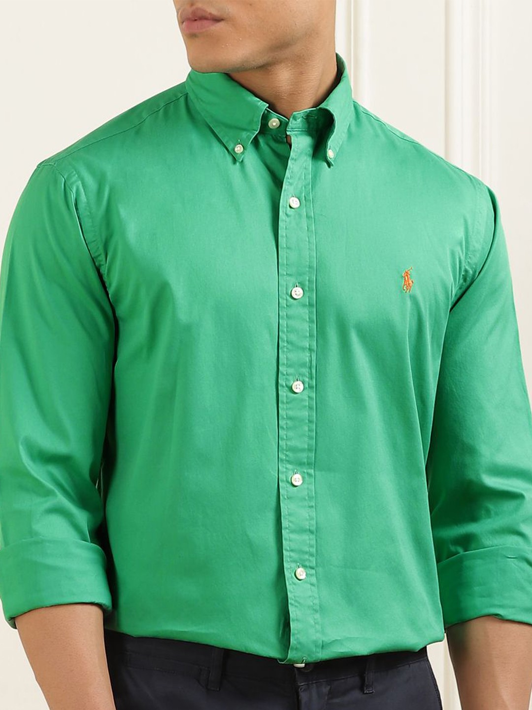 

Polo Ralph Lauren Men Pure Cotton Slim-Fit Shirts, Green