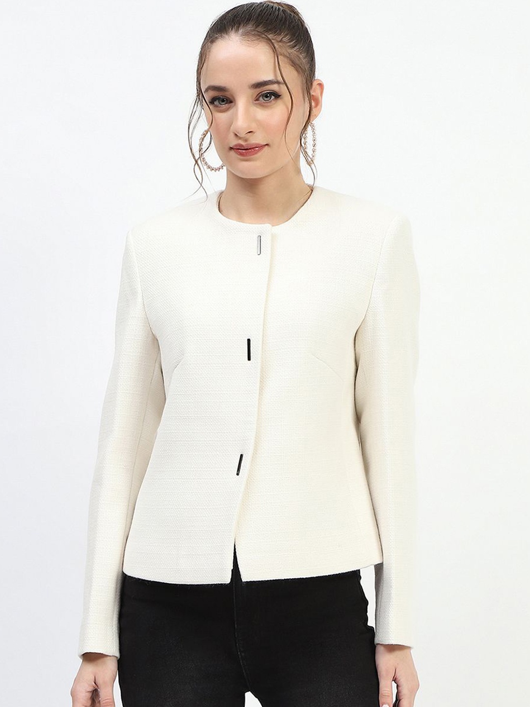 

Madame Round Neck Single-Breasted Overcoats, Off white