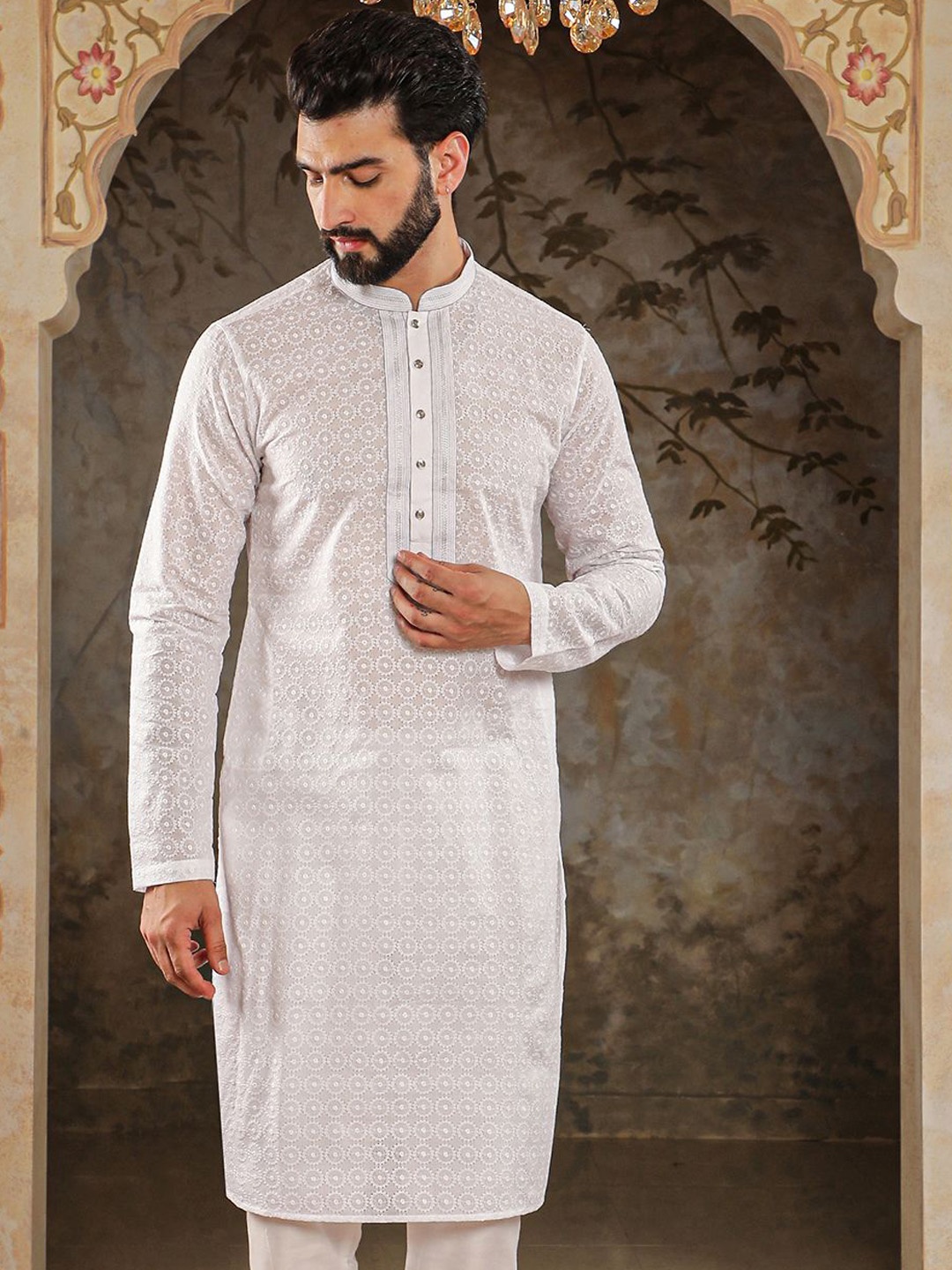 

HOUSE OF DEYANN Men Embellished Kurta, White