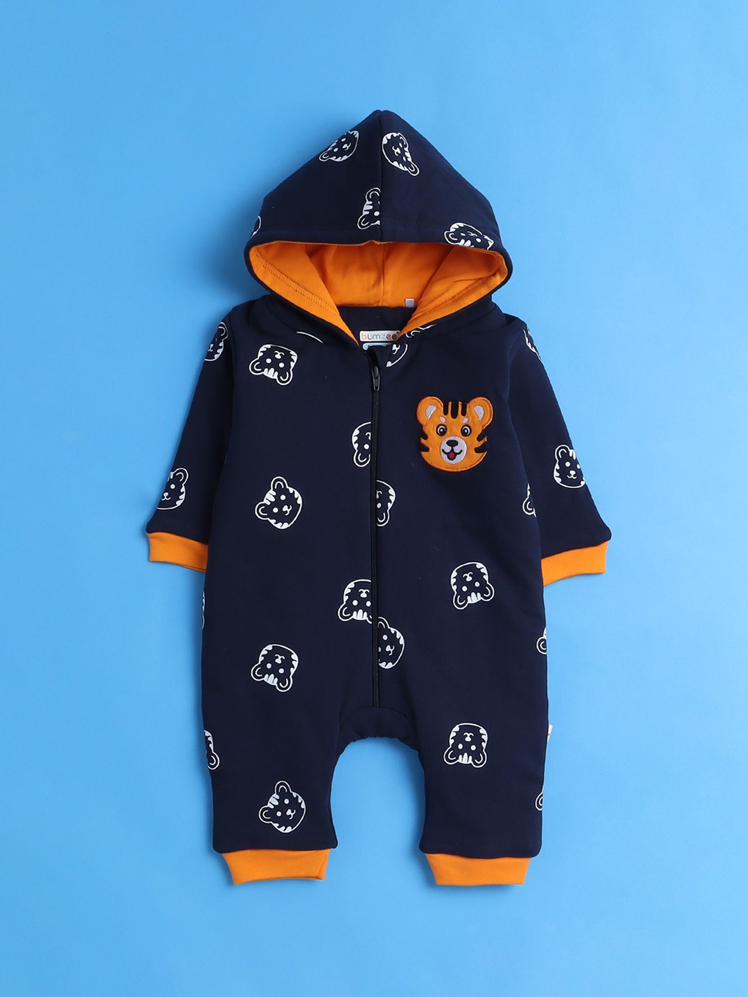 

BUMZEE Infant Boys Graphic Printed Cotton Hooded Rompers, Navy blue