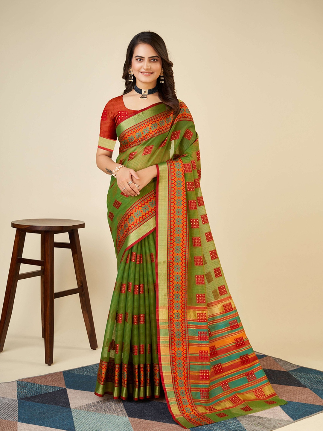 

Kriyansh Zari Silk Blend Banarasi Saree, Green