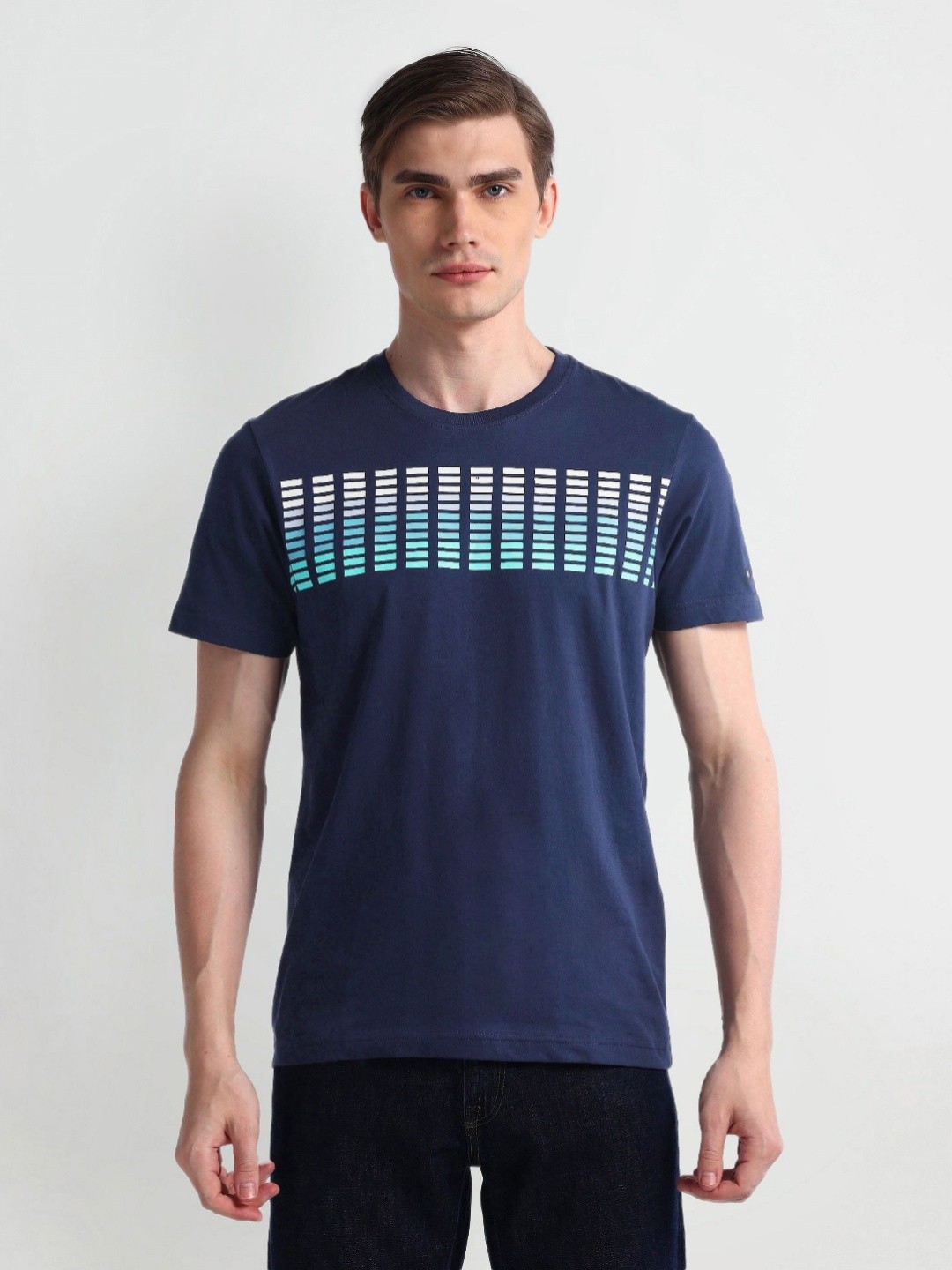 

Arrow Sport Men Geometric Printed Round Neck Cotton T-shirt, Blue