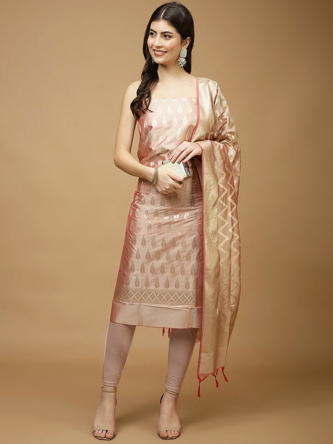 

Meena Bazaar Art Silk Unstitched Dress Material, Pink