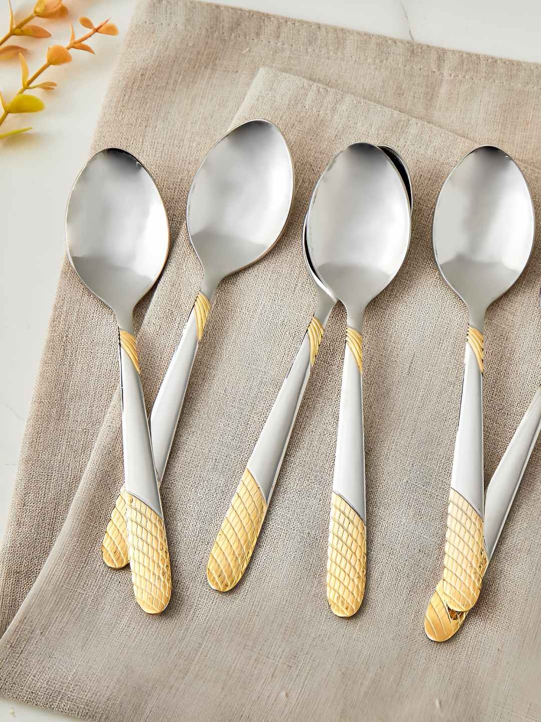 

Home Centre glister Silver-Toned and GoldToned 6 Pieces Stainless Steel Tea Spoon