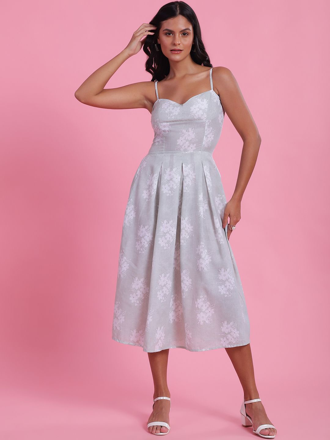 

DressBerry Floral Print Fit & Flare Dress, Grey
