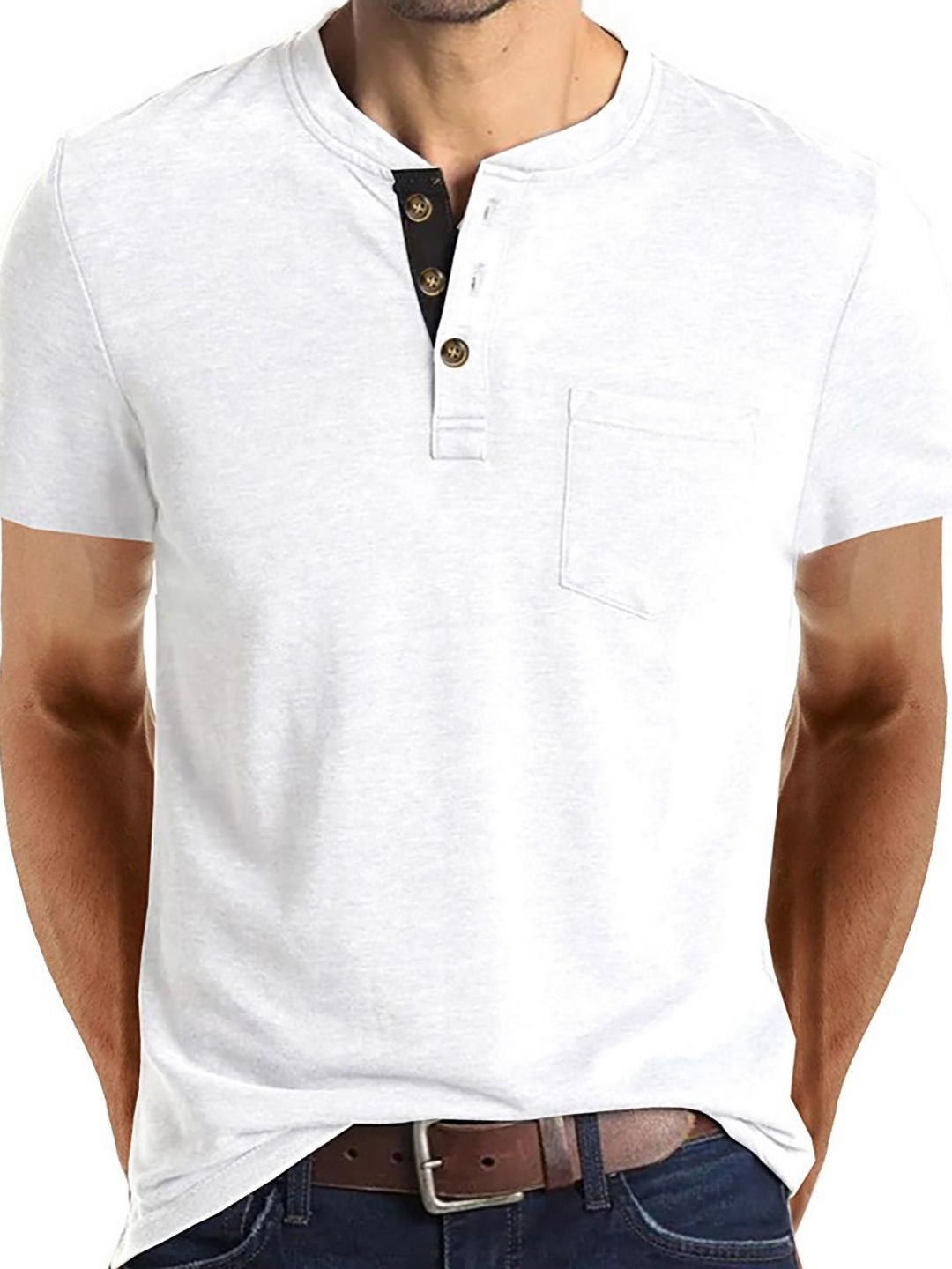 

StyleCast x Revolte Men Solid Henley Neck T-shirt, White