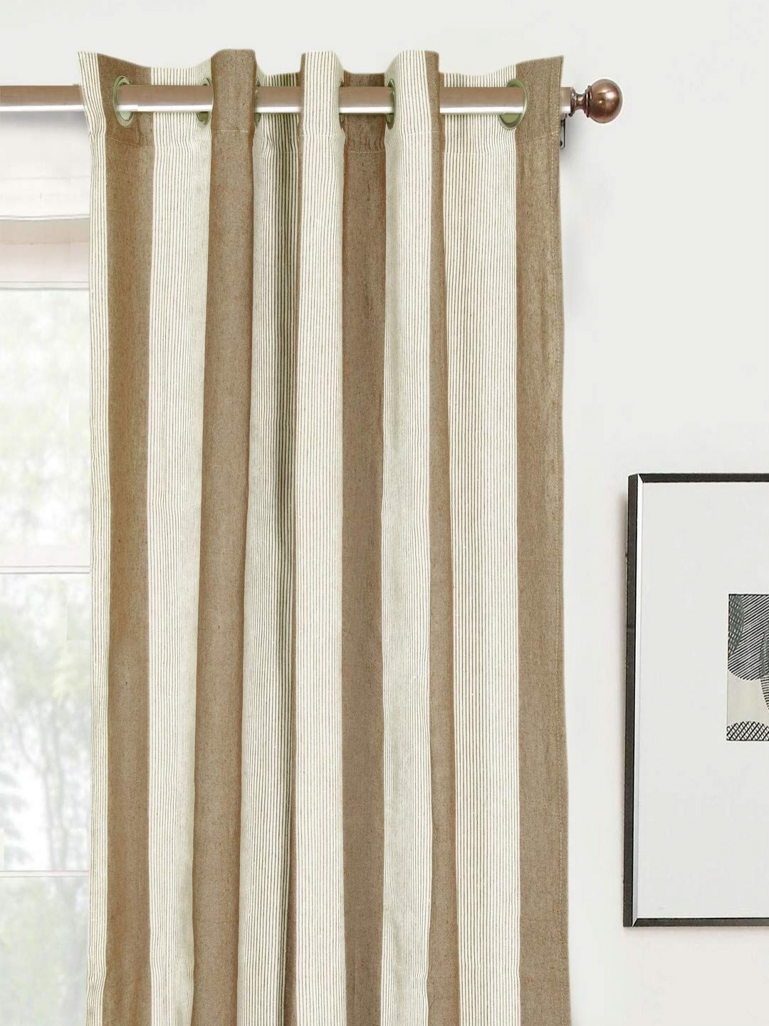 

Saral Home Beige & White Striped Room Darkening Window Curtain