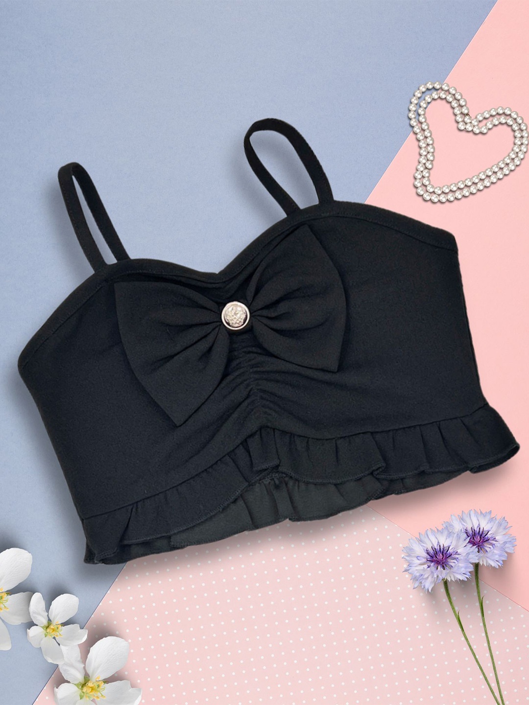 

ADDYVERO Girls Solid Shoulder Straps Top, Black