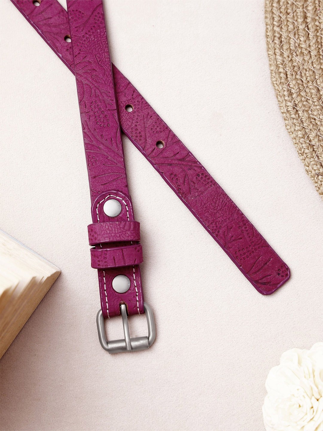 

Aditi Wasan Women Textured Leather Belt, Pink