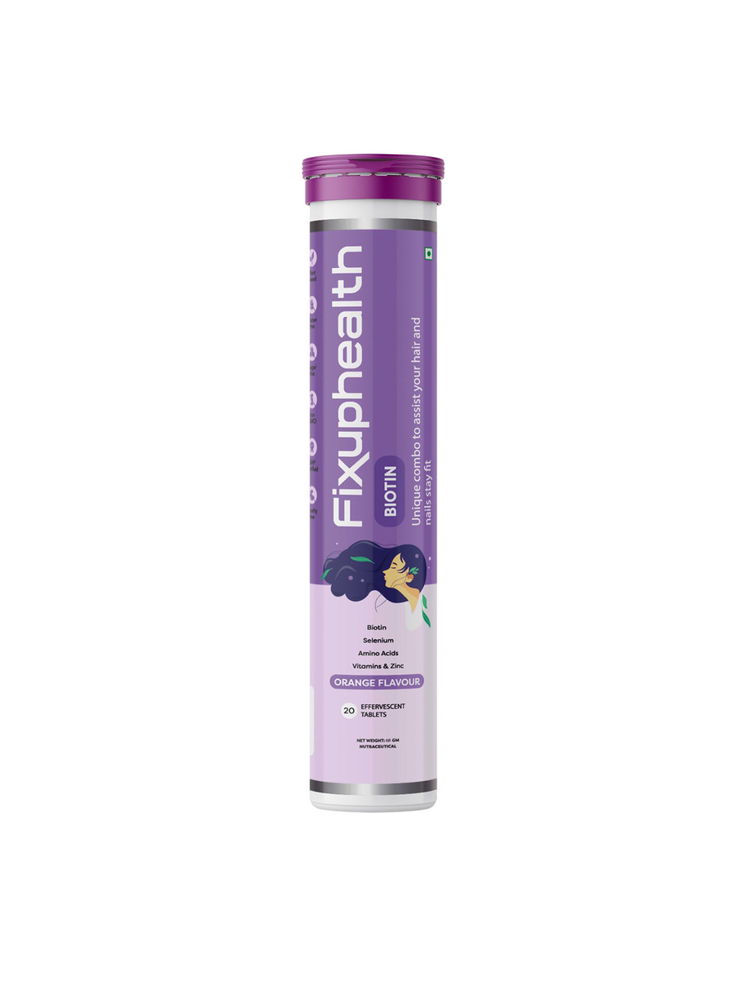 

Fixuphealth Biotin Tablets 20 Effervescent Tablets Orange Flavor, Multi