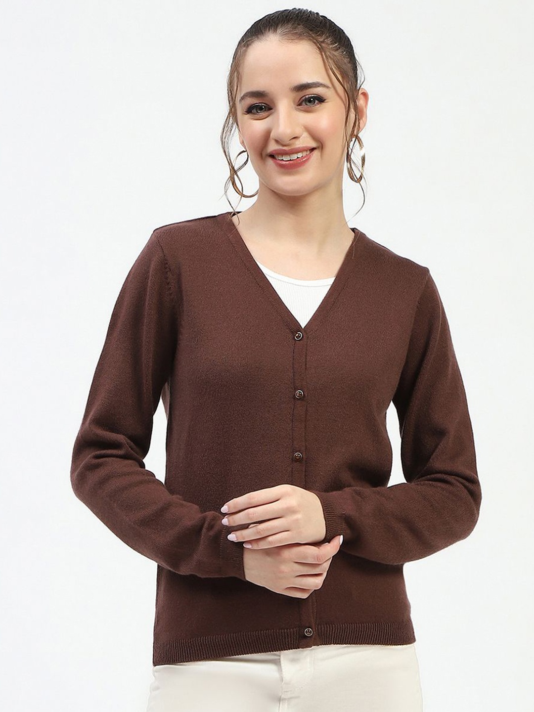 

Madame Women V-Neck Cardigan, Brown