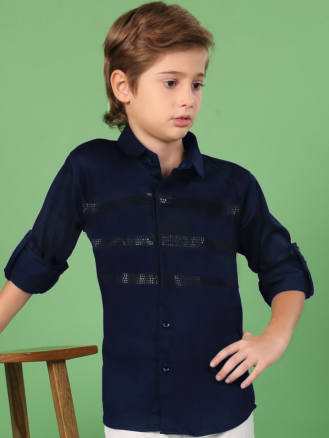 

MashUp Boys Classic Opaque Printed Casual Shirt, Navy blue