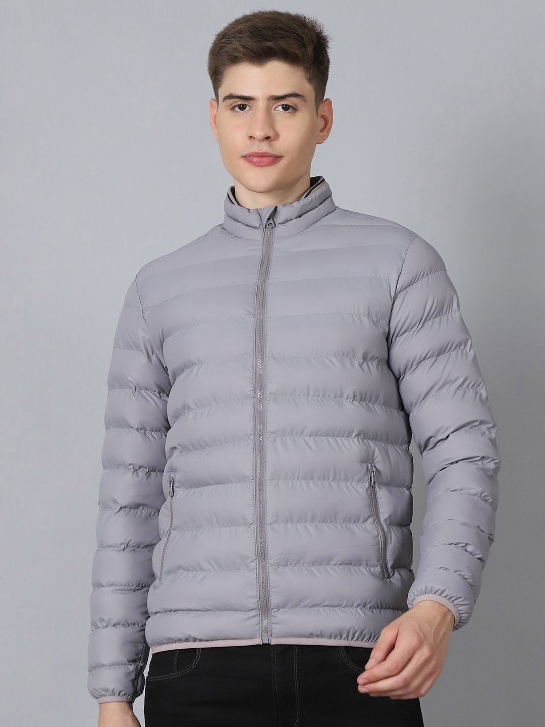 

HOUSE OF VEDAS Men Lightweight Bomber with Embroidered Jacket, Grey