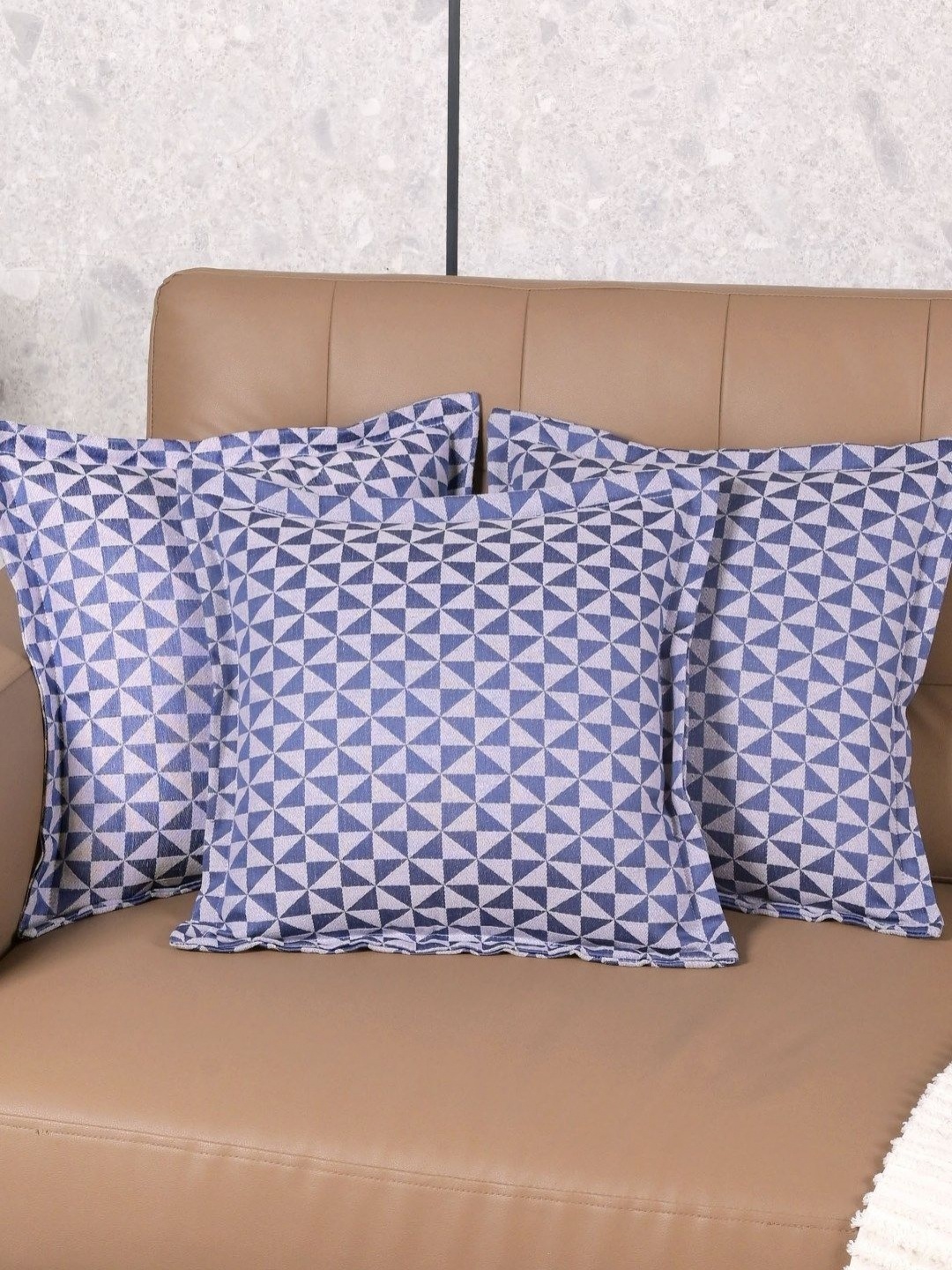 

Saral Home Blue & White 3 Pieces Geometric Firki Cotton Square Cushion Covers