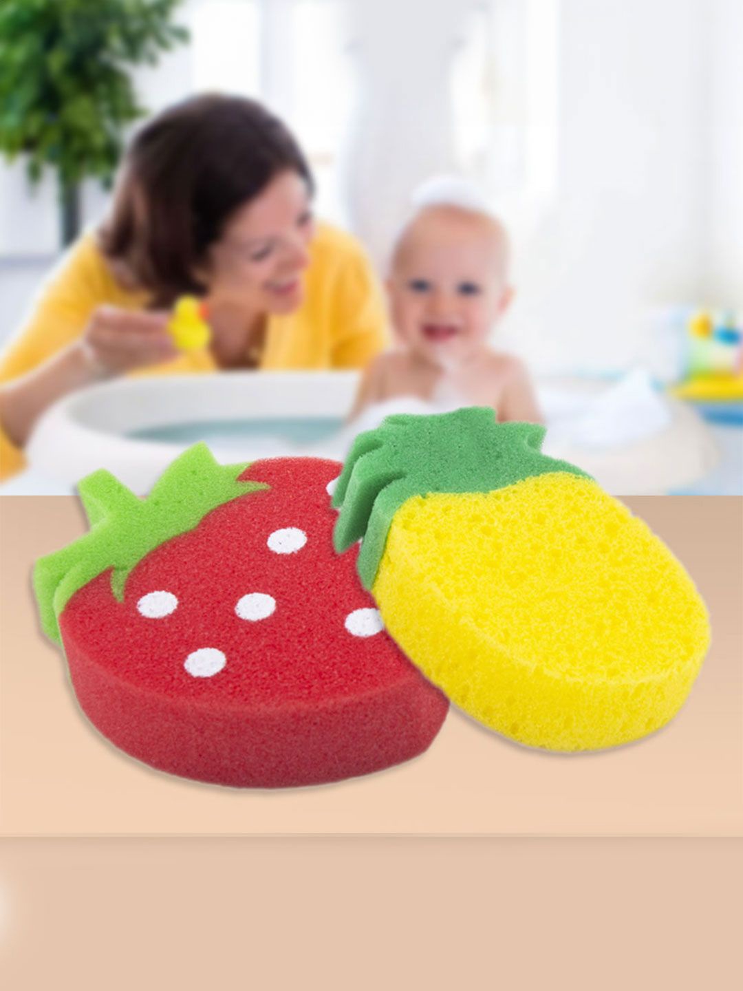 

Baby Moo Infants Pack Of 2 Fruit Baby Bath Sponges, Yellow