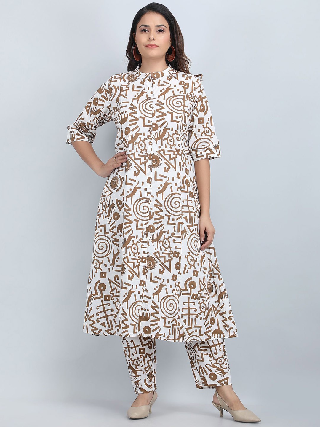 

SHIFORY Women Floral Printed Regular Pure Cotton Kurta with Trousers, Brown