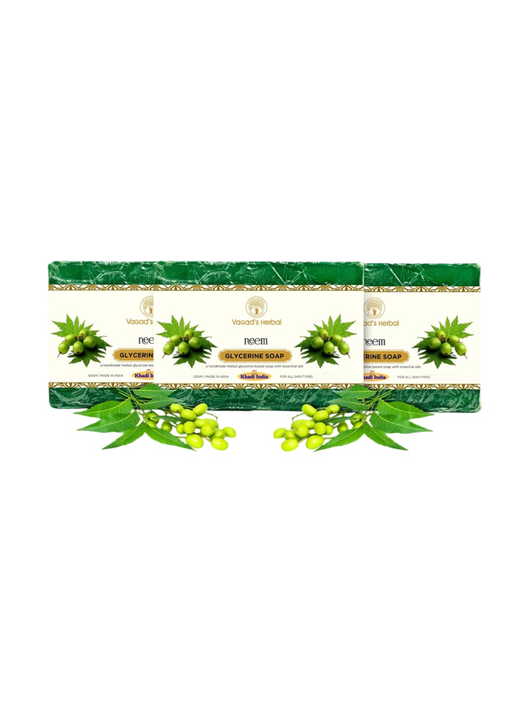 

Vagads Set Of 3 Khadi India Neem Soap - 375 g Each, Green
