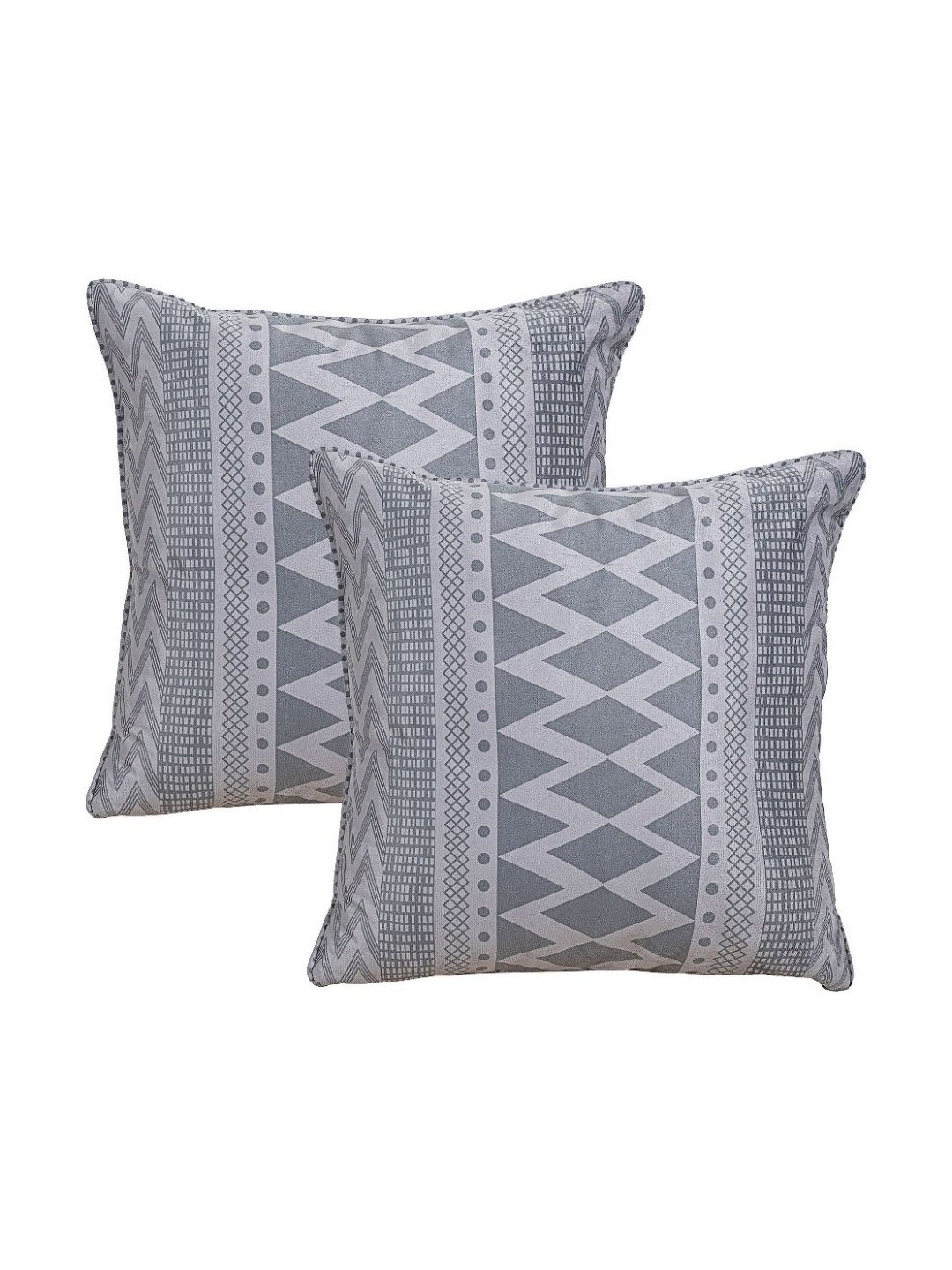 

Saral Home Grey & White 2 Pieces Aveda Boho Printed Velvet Square Cushion Covers
