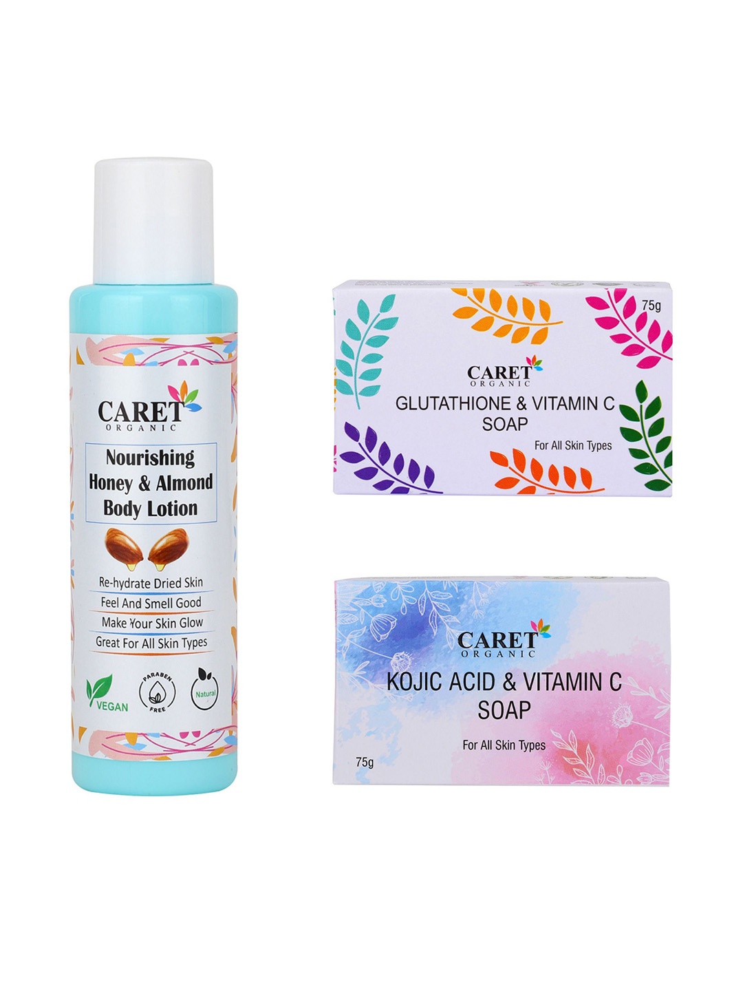 

CARET ORGANIC Set Of 3 Body Lotion-100ml & 2 Soaps- 75ml Each, White