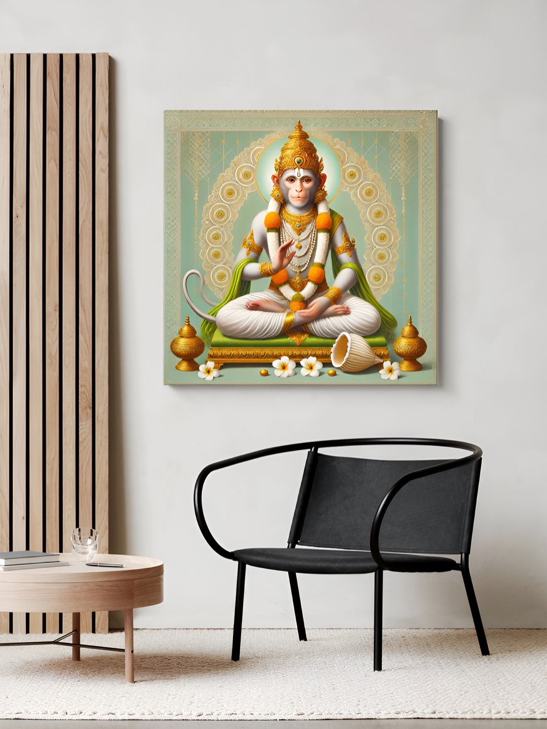 

999Store White & Green Hanuman Religious Canvas Painting Wall Art