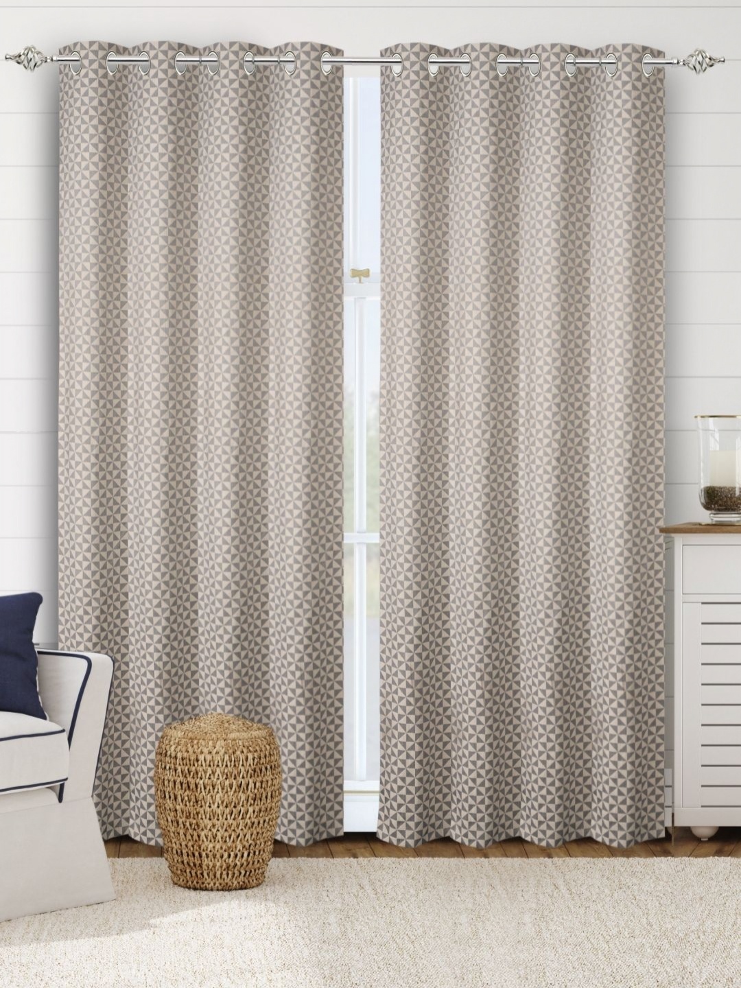 

Saral Home Grey & Beige 2 Pieces Geometric Black Out Cotton Long Door Curtain