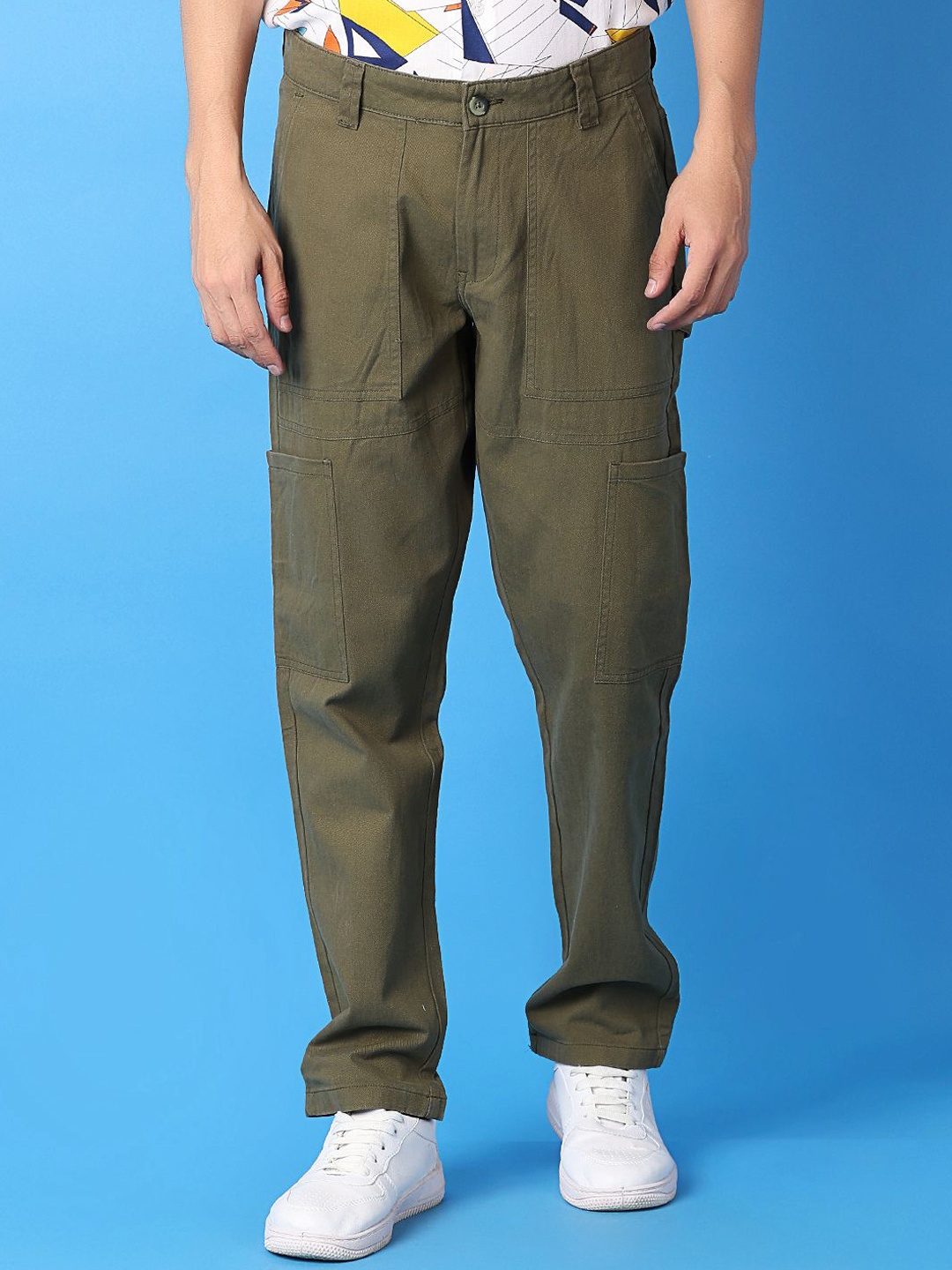 

V-Mart Men Regular Fit Cargo Trousers, Olive