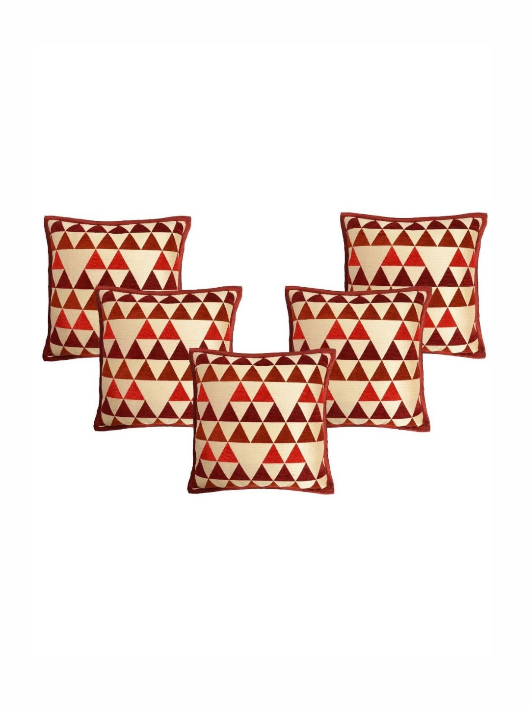 

Saral Home Maroon & Beige 5 Pieces Geometric Square Cushion Covers
