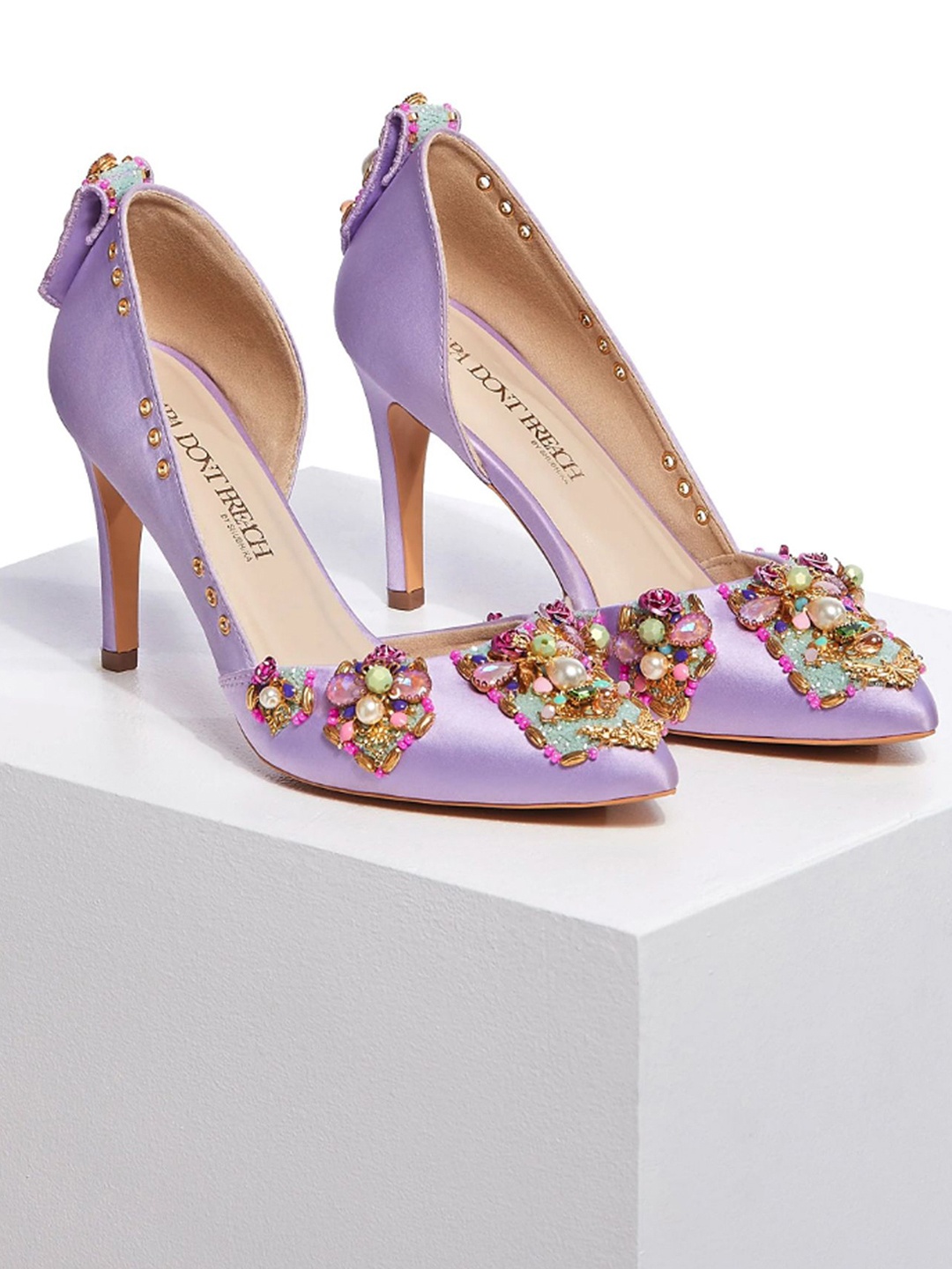 

Papa Don't Preach Embellished Stiletto Peep Toes, Purple