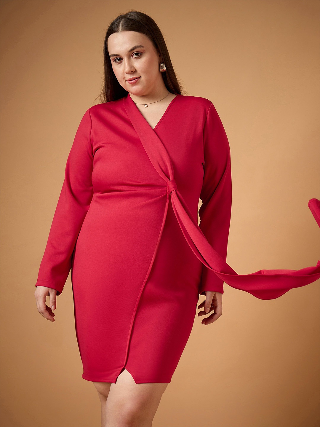 

SASSAFRAS Curve Scuba Bodycon Dress, Red