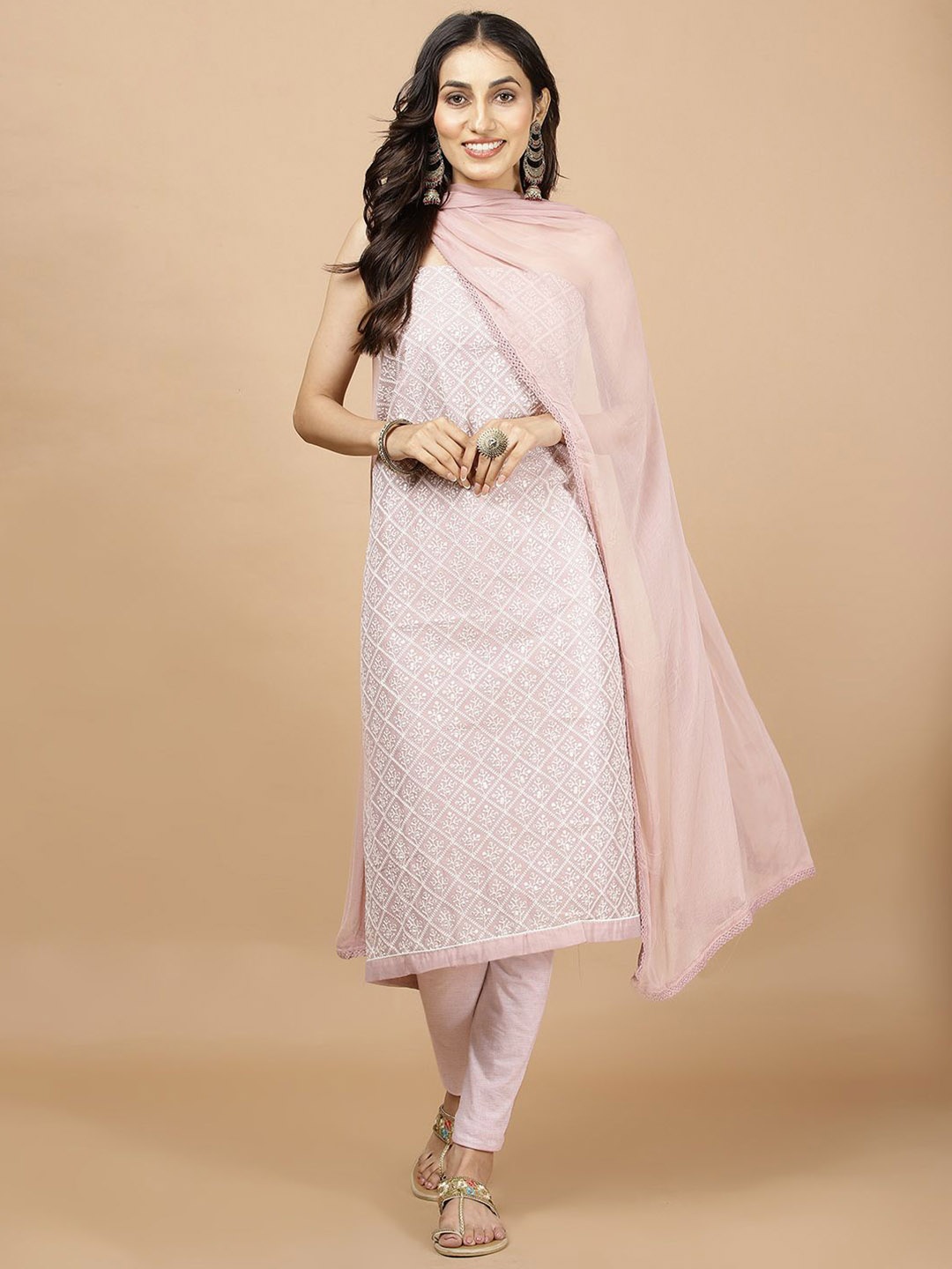 

Meena Bazaar Floral Embroidered Sequined Chanderi Unstitched Dress Material, Mauve