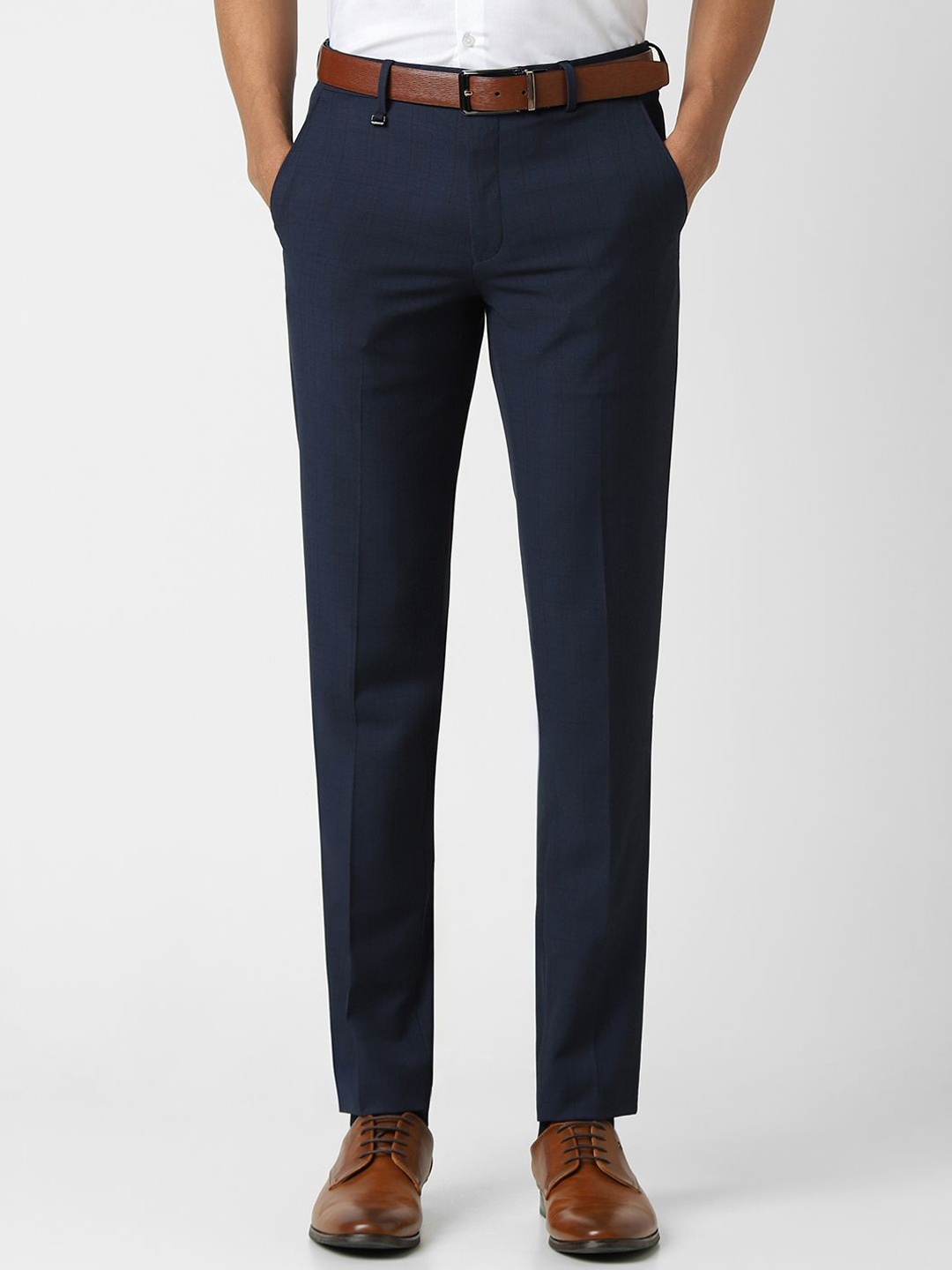 

Van Heusen Men Solid Slim Fit Formal Trousers, Navy blue