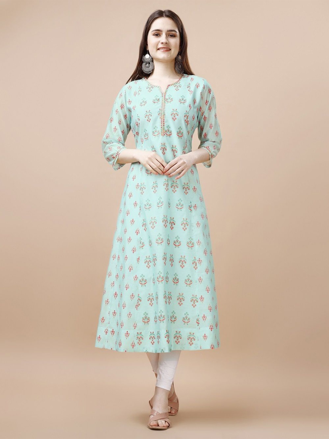 

JIVORA Women Floral Printed Cotton A-Line Kurta, Sea green