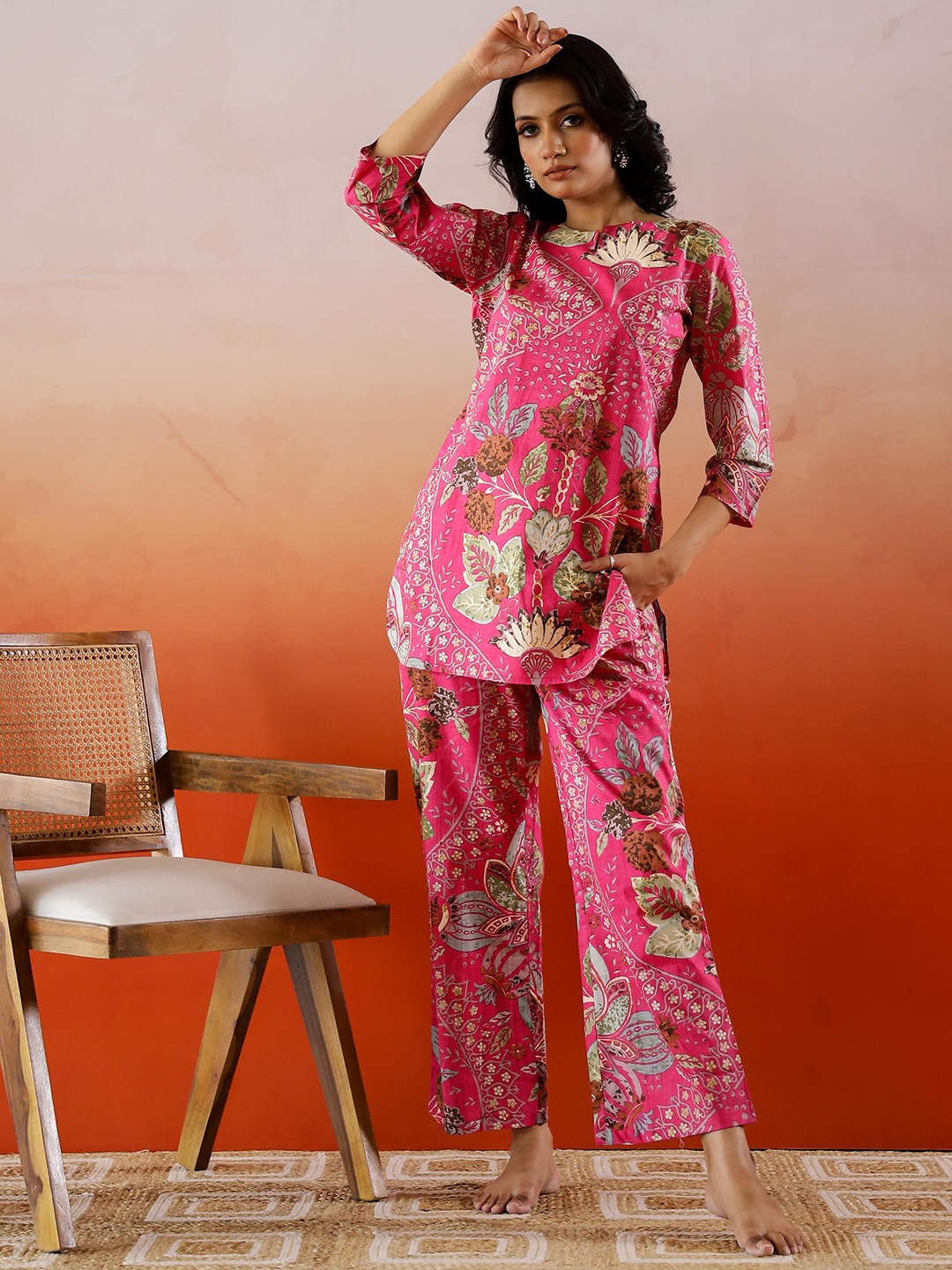 

FLAVIA CREATION Printed Pure Cotton Tunic And Trouser, Pink
