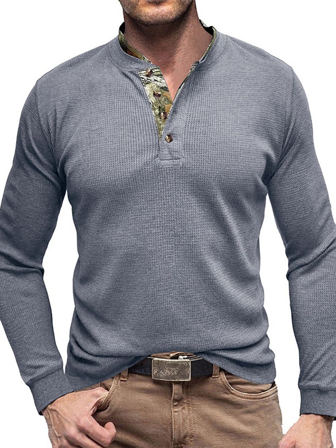 

StyleCast x Revolte Men Solid Henley Neck T-shirt, Grey