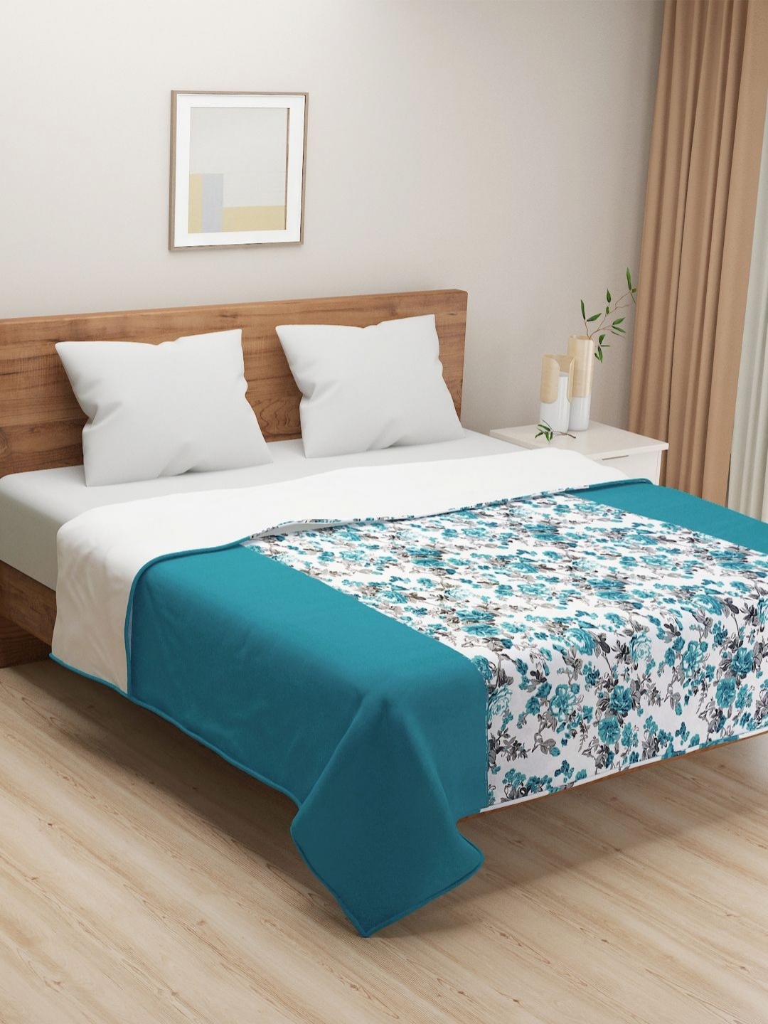 

SWAYAM Shades Of Paradise Teal Floral AC Room 110 GSM Pure Cotton Double Bed Dohar