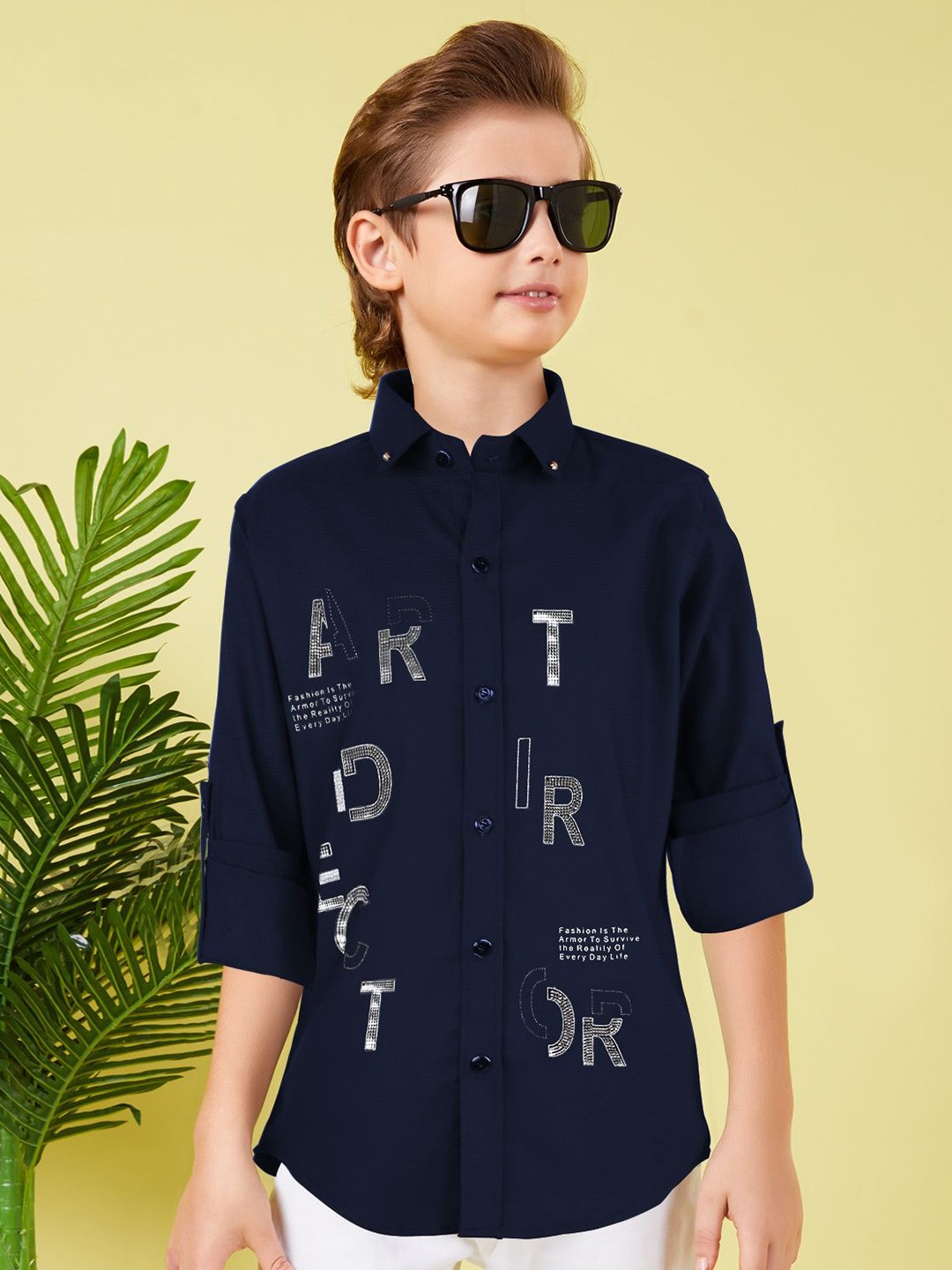 

MashUp Boys Classic Opaque Printed Casual Shirt, Navy blue