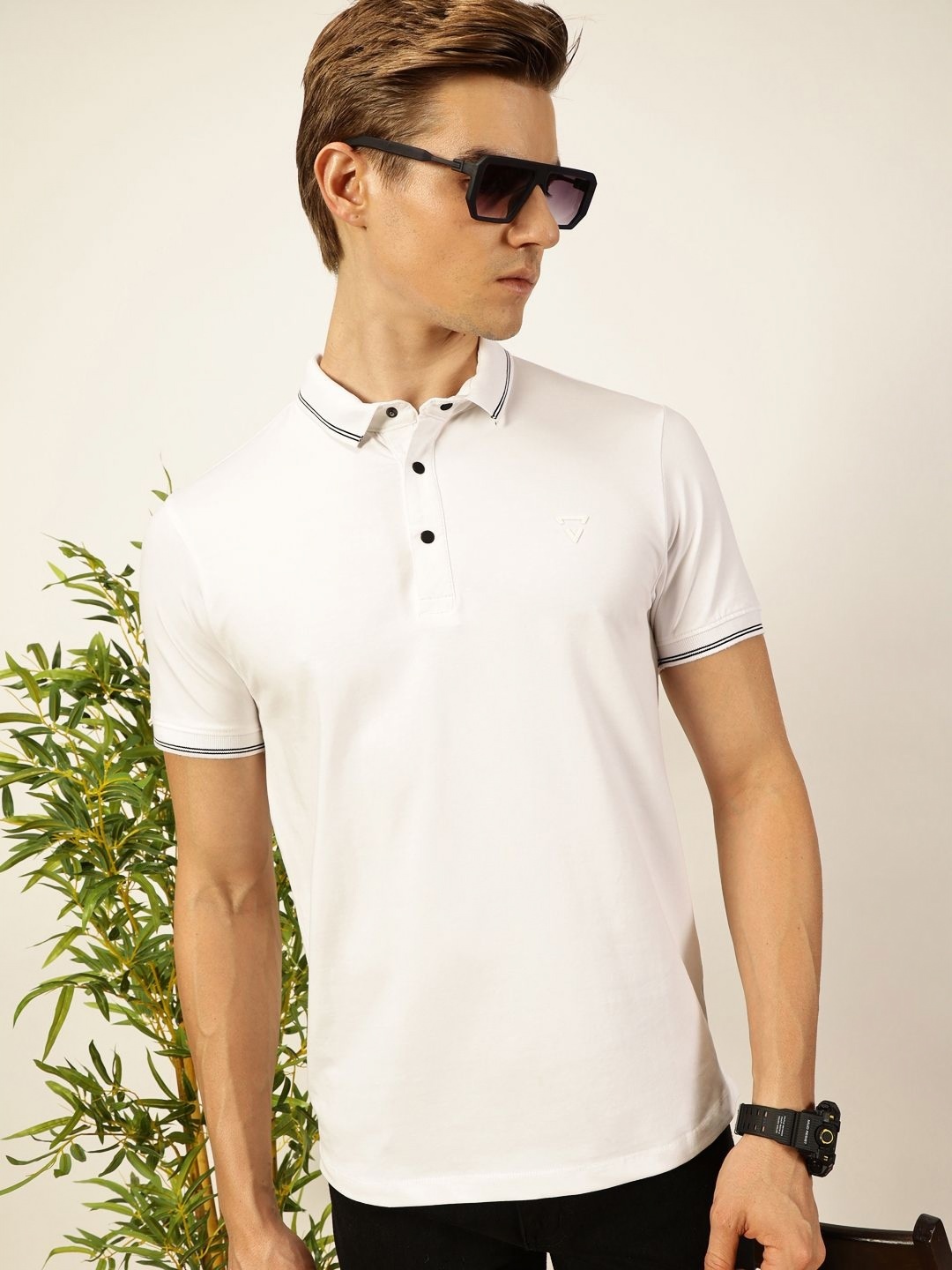 

Thomas Scott Men Solid Polo Collar Cotton T-shirt, White