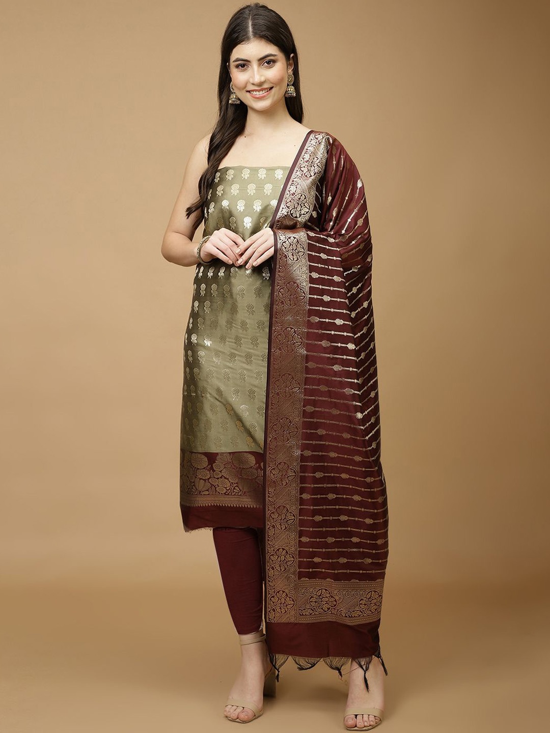 

Meena Bazaar Art Silk Unstitched Dress Material, Green