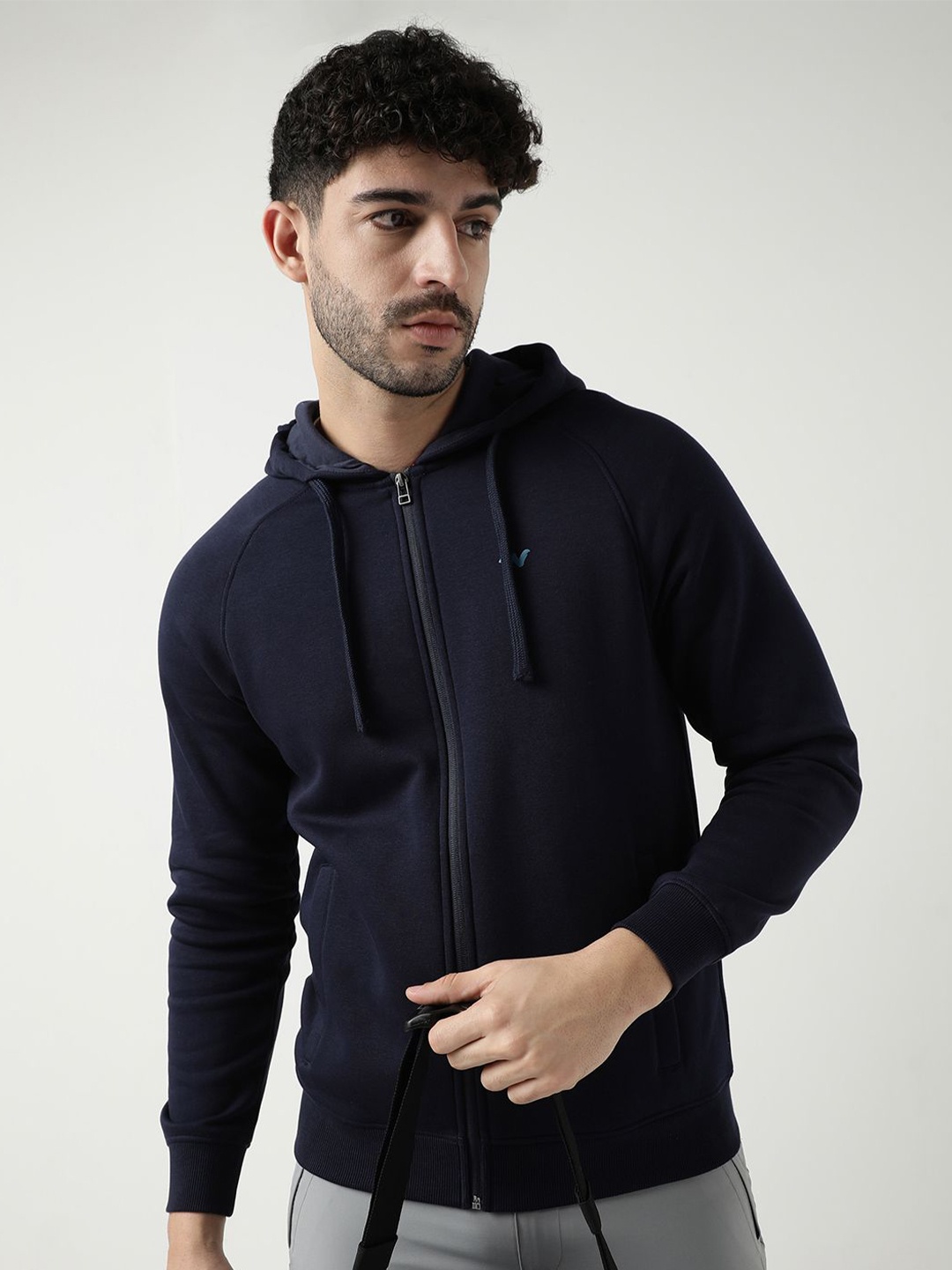 

Wildcraft Men Solid Hood Cotton Front-Open Sweatshirt, Blue