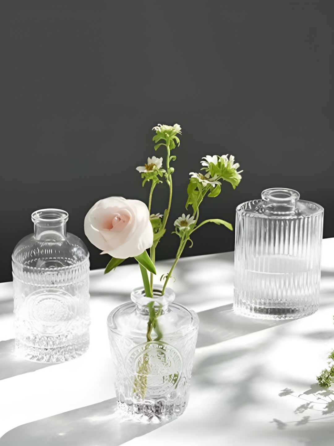 

Art Street White 3 Pieces Textured Clear Buds Glass Flower Vases