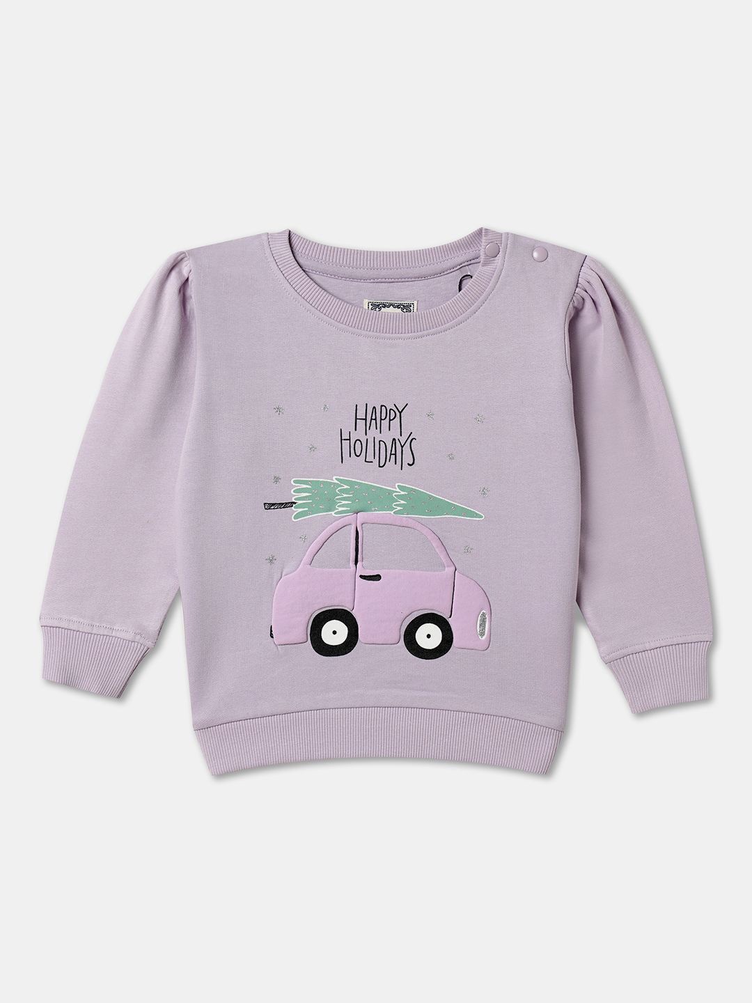 

R&B Girls Graphic Printed Round Neck Cotton Pullover Sweatshirt, Purple