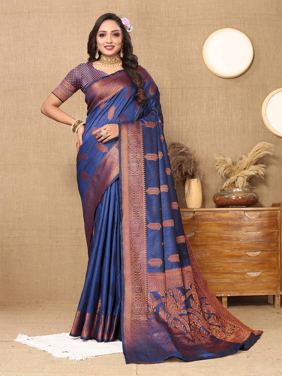 

Zeekha Woven Design Zari Pure Silk Kanjeevaram Saree, Blue