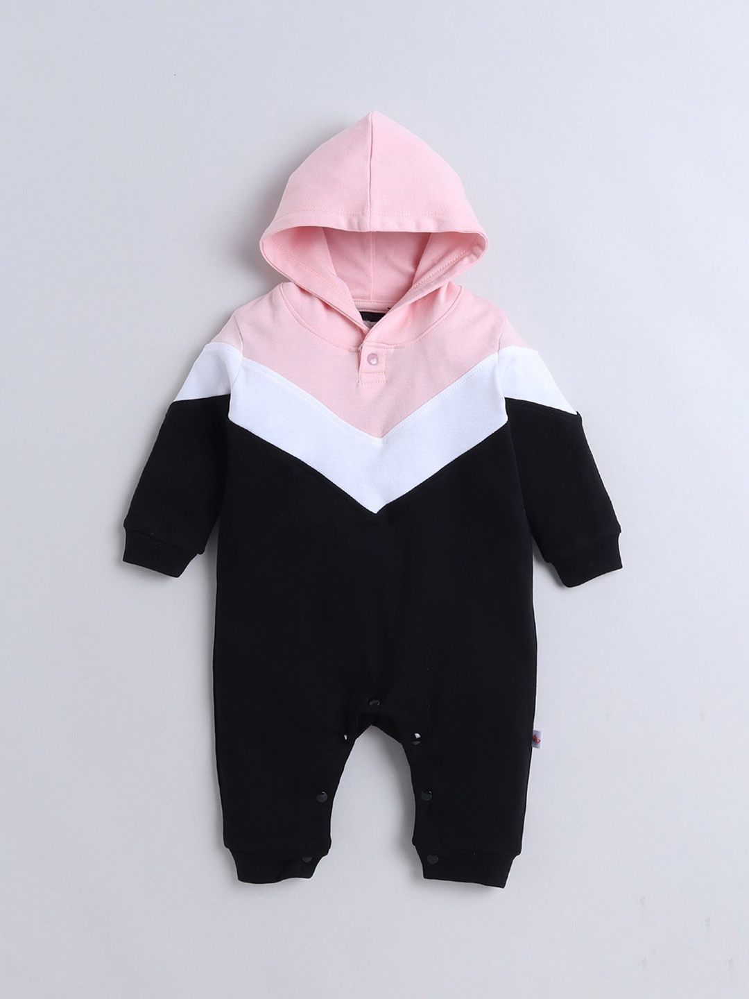 

BUMZEE Infant Boys Hooded Colourblocked Cotton Romper, Black