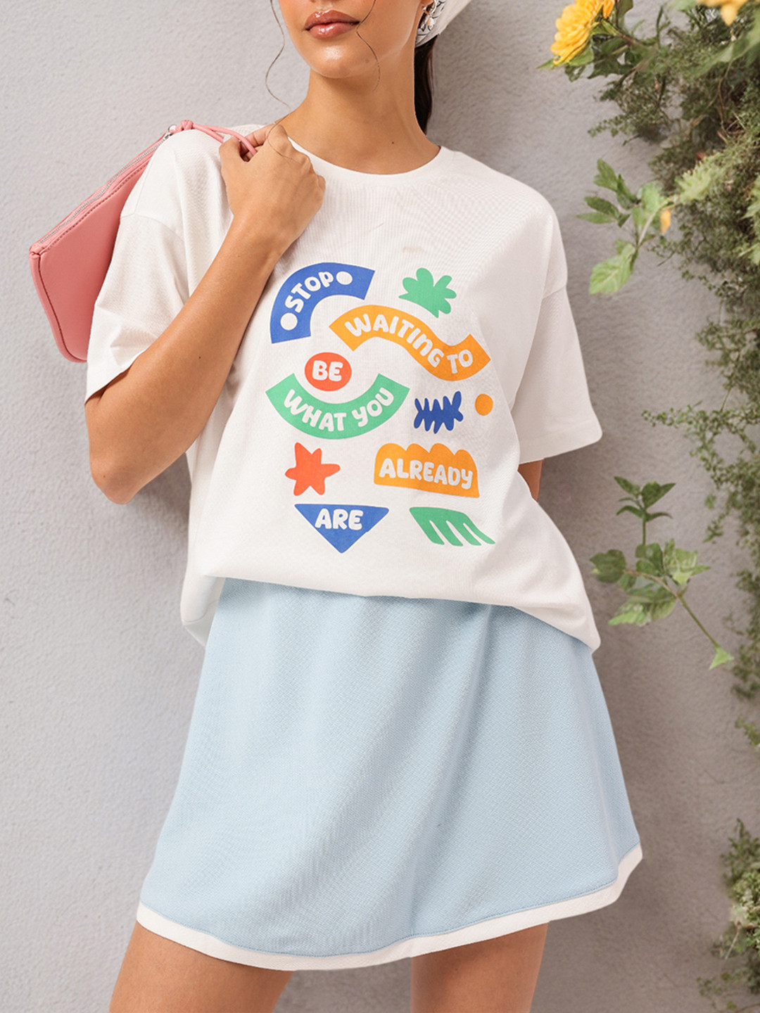 

Dressberry Print Palooza Drop-Shoulder Sleeve T-shirt, White