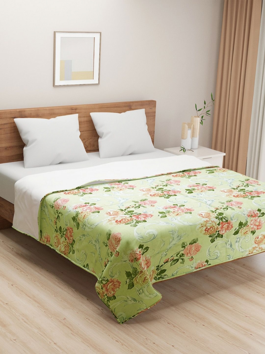 

SWAYAM Veda Green & White Floral AC Room 150 GSM Pure Cotton Double Bed Comforter