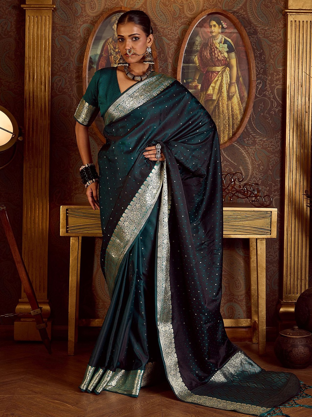 

Sangria Woven Design Zari Banarasi Saree, Green