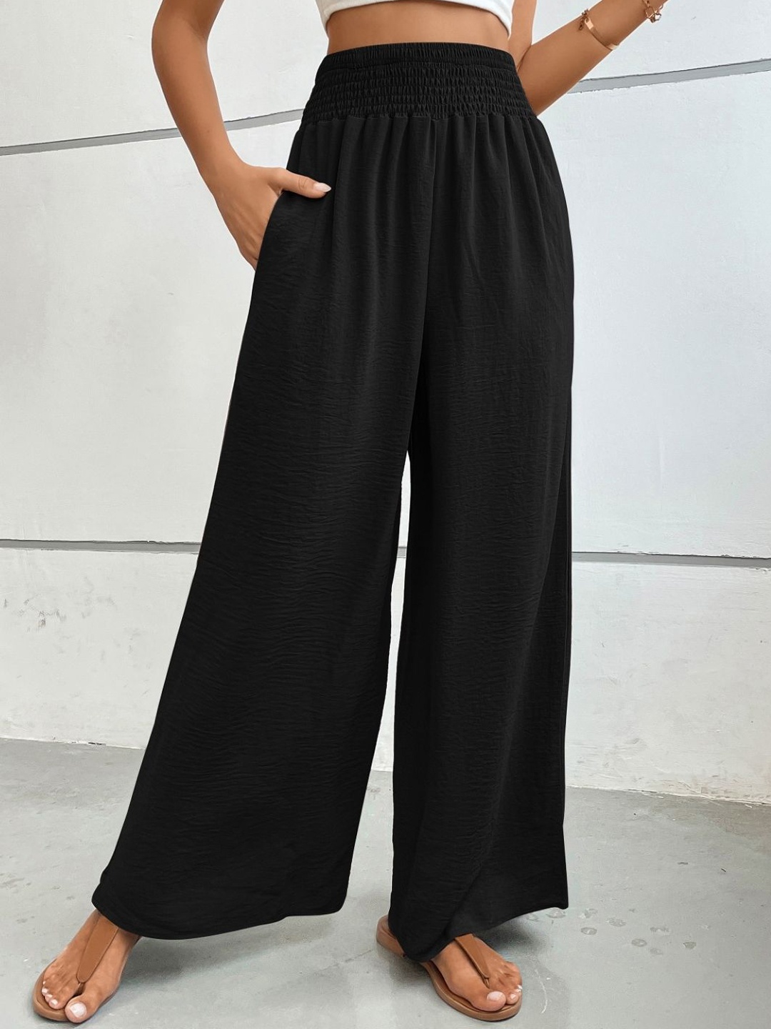 

KPOP Women High-Rise Wide Leg Flared Trousers, Black