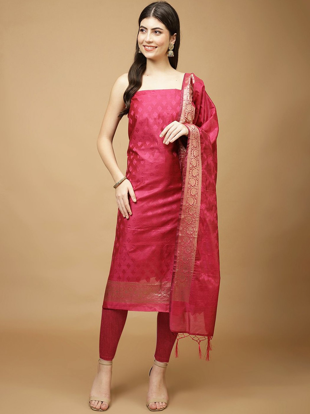 

Meena Bazaar Art Silk Unstitched Dress Material, Magenta