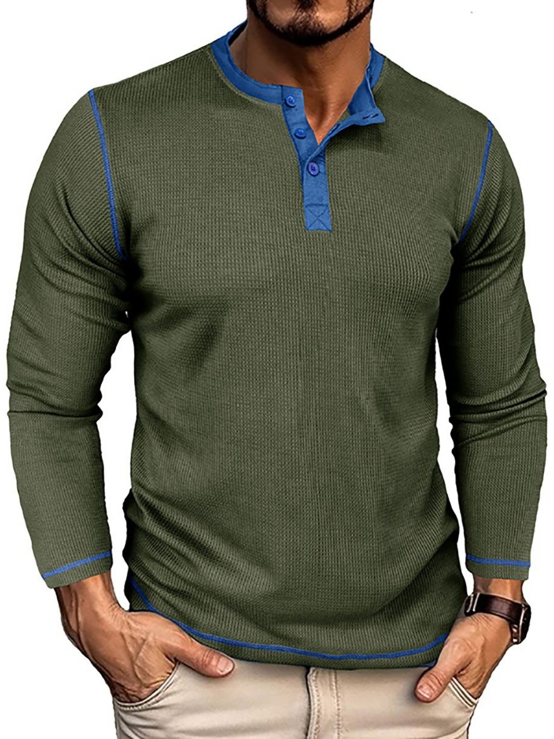 

StyleCast x Revolte Men Solid Henley Neck T-shirt, Green