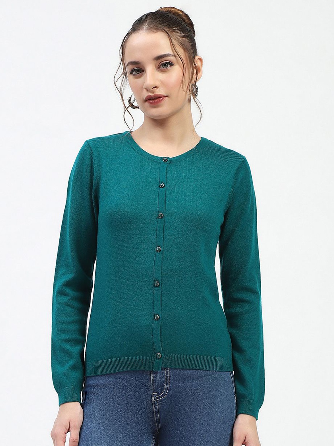 

Madame Women Button Detail Cardigan, Green